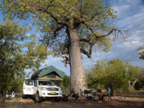 Namibie, Aha Hills, camp au pied de la colline du Léopard, dans le Baobab entrainement au passage de fractionnement (c) L. Bruxelles